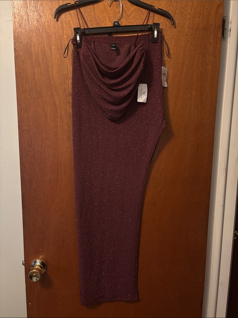 Windsor Sparkle Maxi Skirt with matching cowl neck shirt set Burgundy- Small